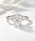 The Florence, 2.30ct oval lab grown diamond engagement ring with tapered baguettes in platinum