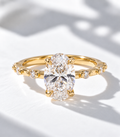 The Lumière, 3ct oval lab grown diamond engagement ring with accented band in 9k yellow gold