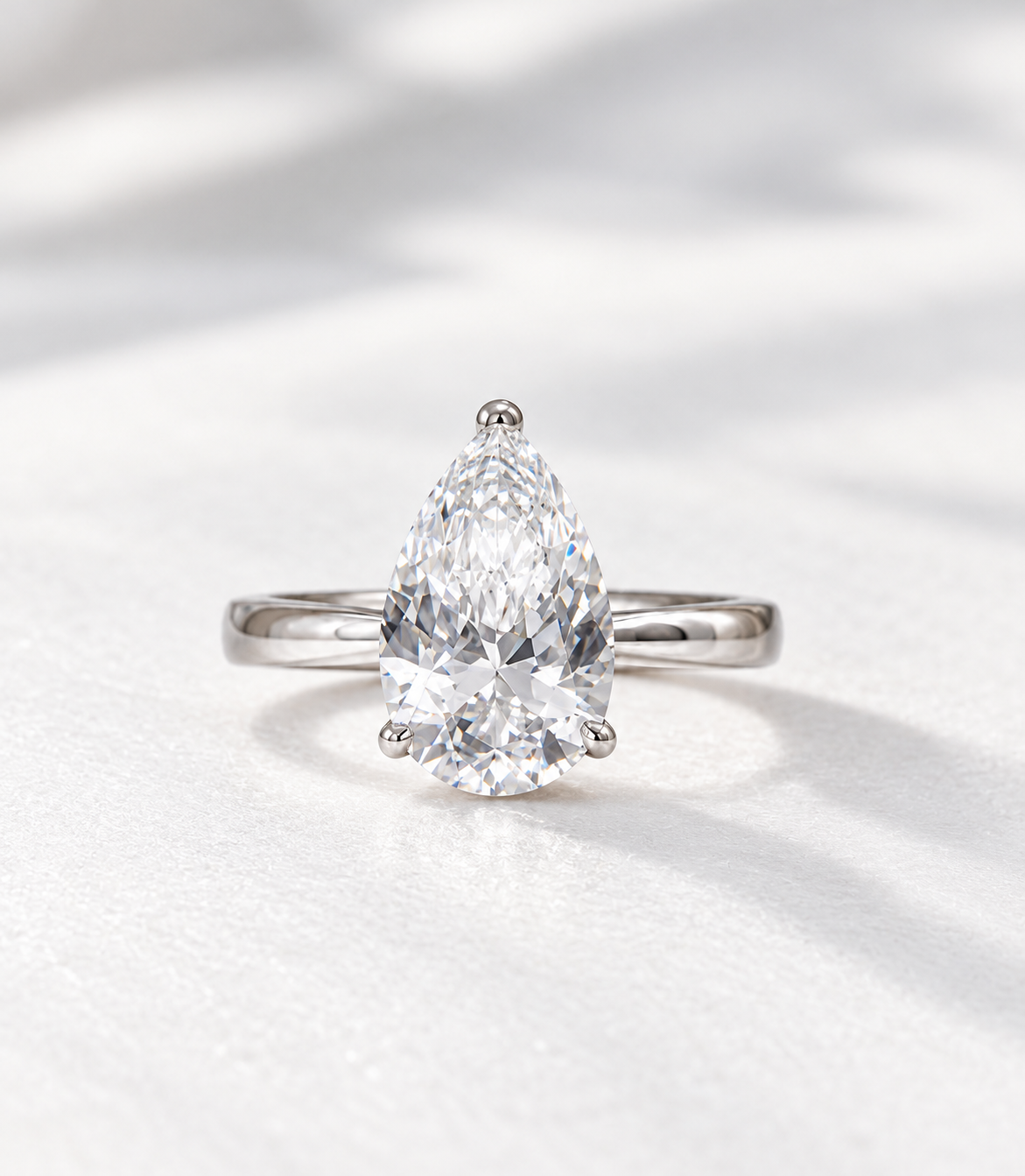 The Adeline, 3ct pear shape lab grown diamond solitaire engagement ring in 9k white gold