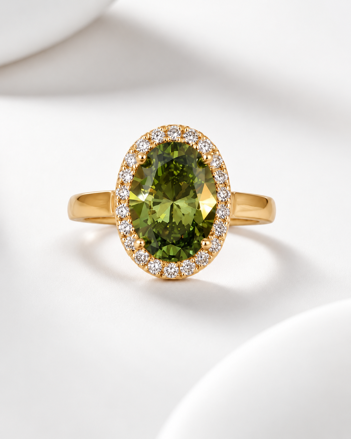 The Sunlit Forest | 3.01ct Fancy Vivid Green Oval Lab Grown Diamond Ring | 9k Yellow Gold