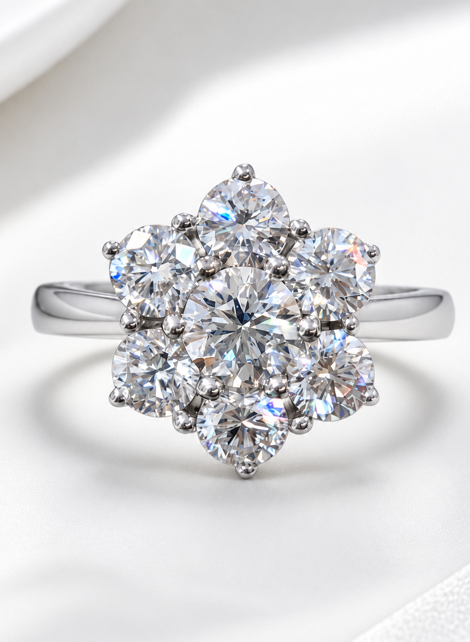 The Marguerite | 2.51ct Total Daisy Cluster Lab Grown Diamond Ring | 9k White Gold