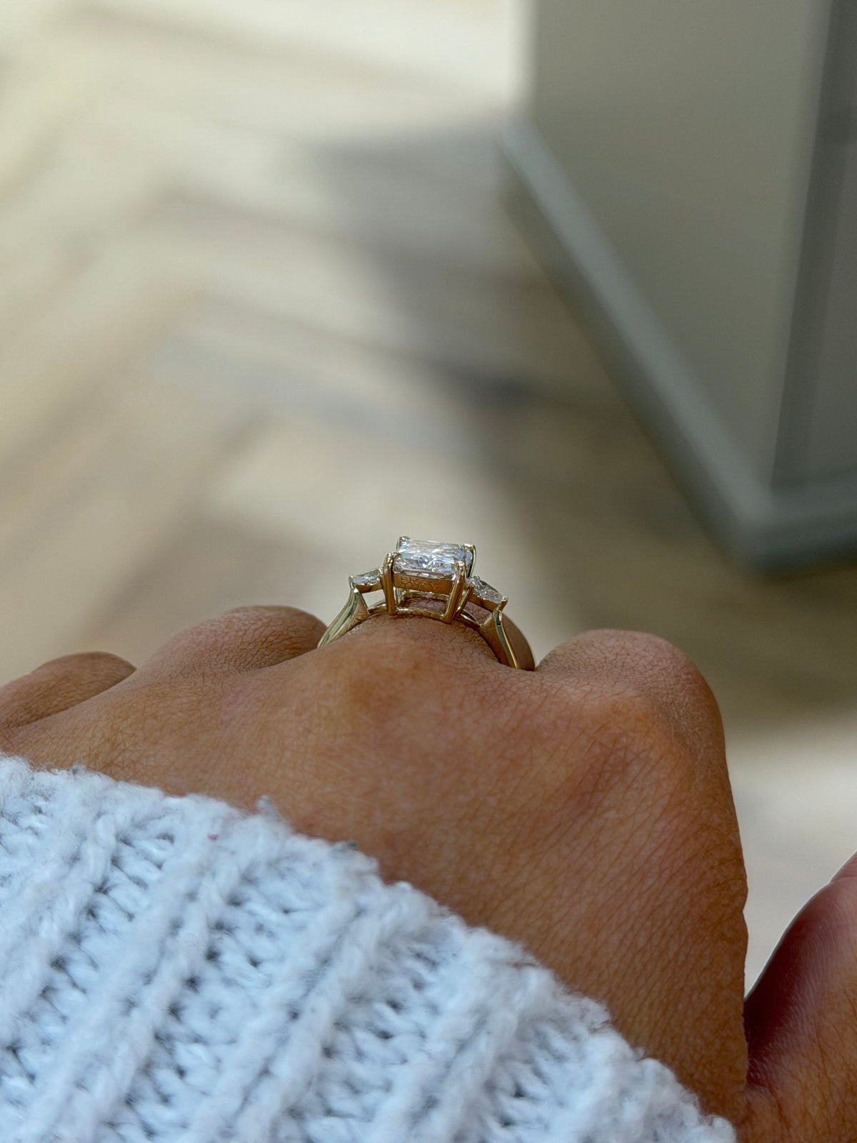 The Clara | 2.58ct Radiant Cut Lab Grown Diamond Trilogy Ring | 9k Yellow Gold