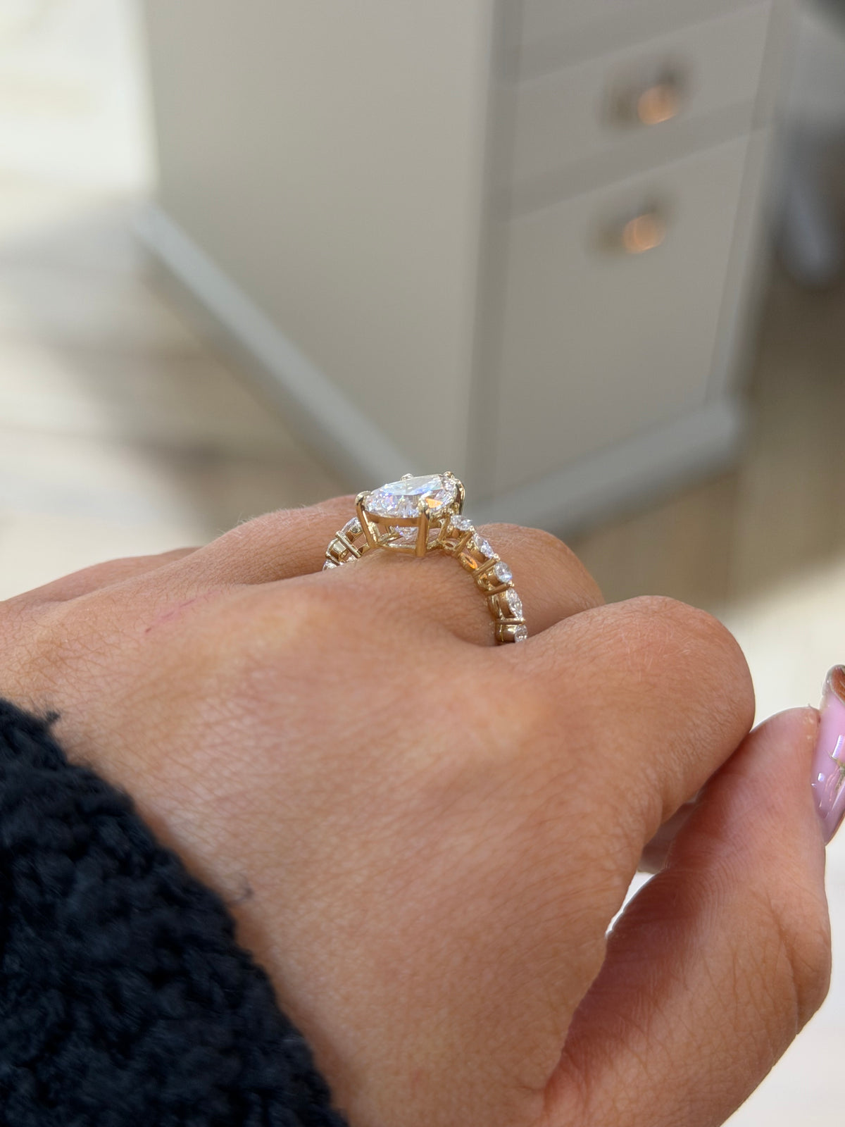 The Tear Drop pear shape lab grown diamond ring, 9k yellow gold, alternate view
