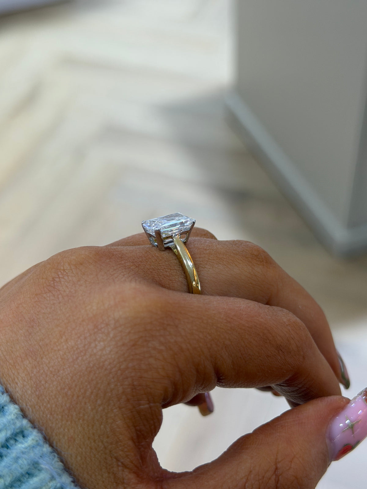 The Halcyon | 3.02ct Radiant Cut Lab Grown Diamond Ring | 9k Yellow Gold & Platinum