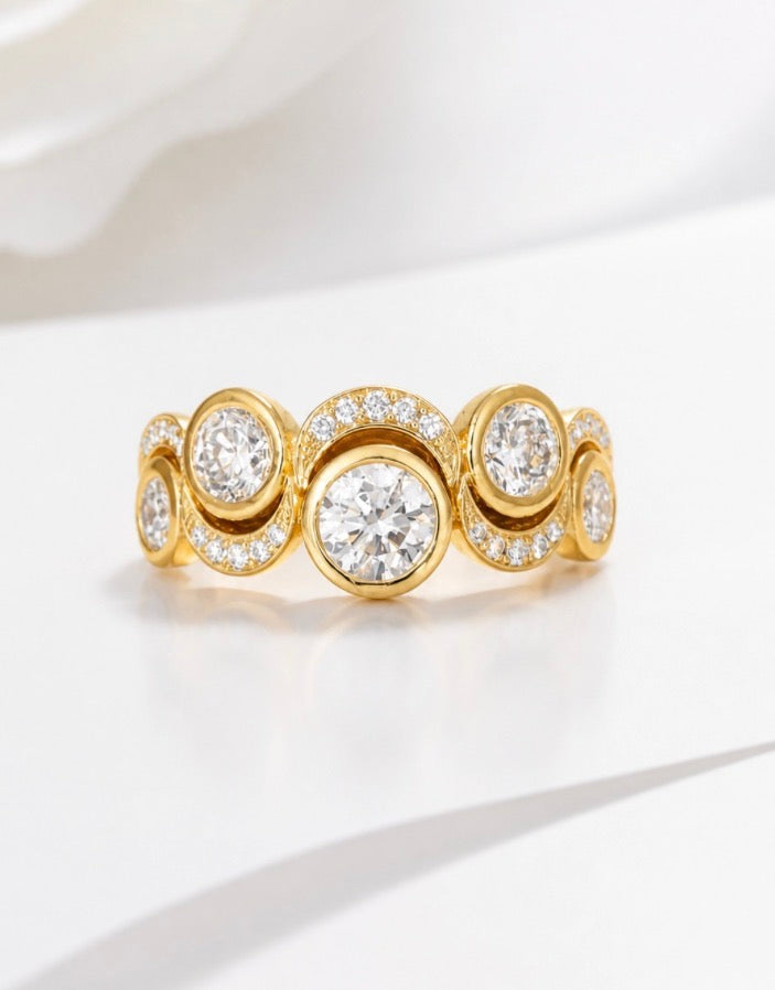 The Rain Ring | Bezel Set Lab Grown Diamond Cluster Ring | 18k Yellow Gold