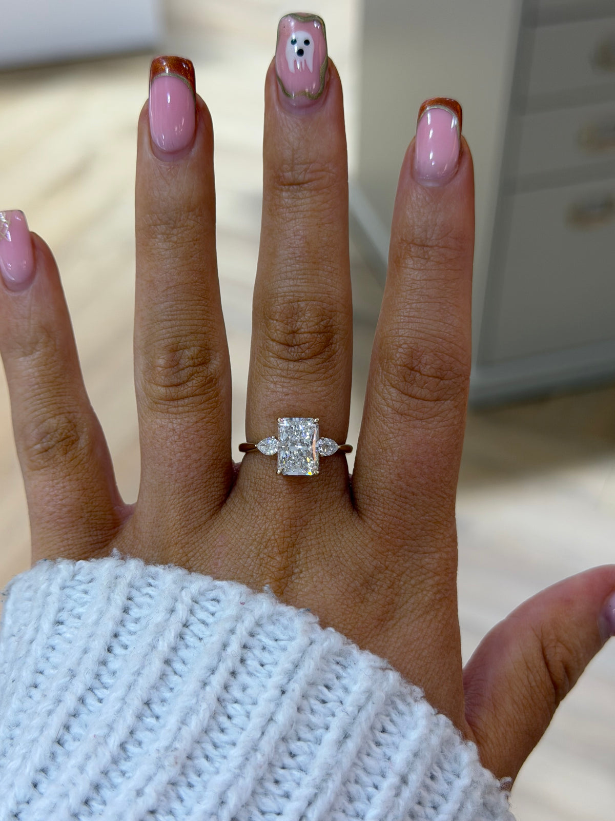 The Clara | 2.58ct Radiant Cut Lab Grown Diamond Trilogy Ring | 9k Yellow Gold