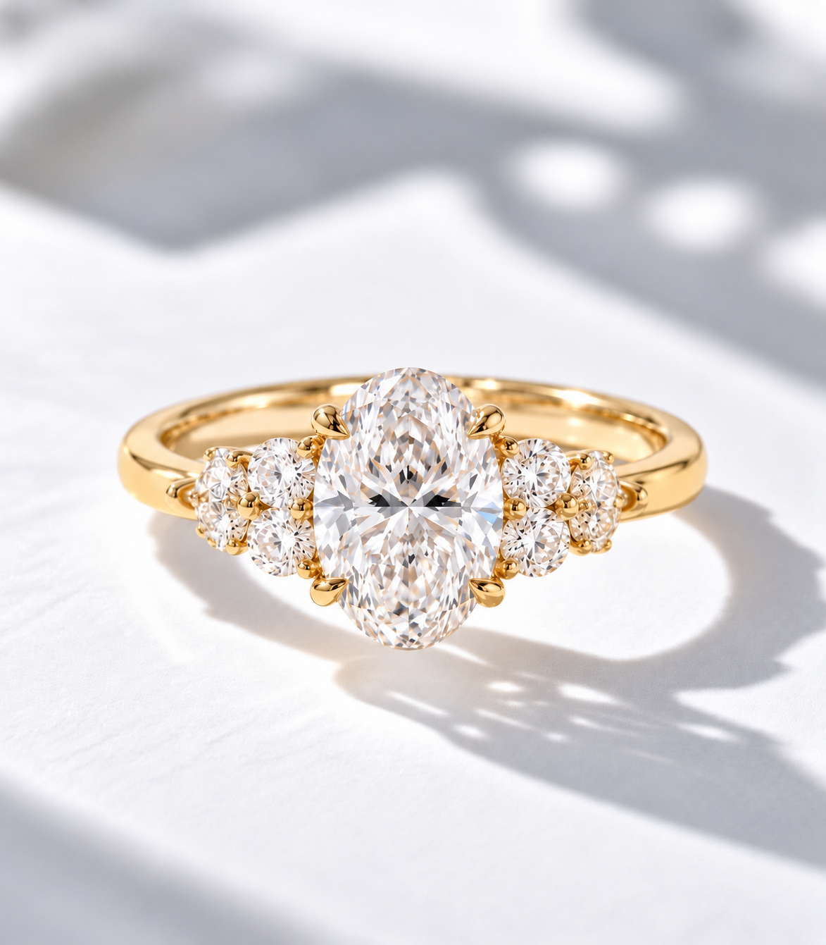 The Primrose, 2.5ct oval lab grown diamond cluster engagement ring in 9k yellow gold