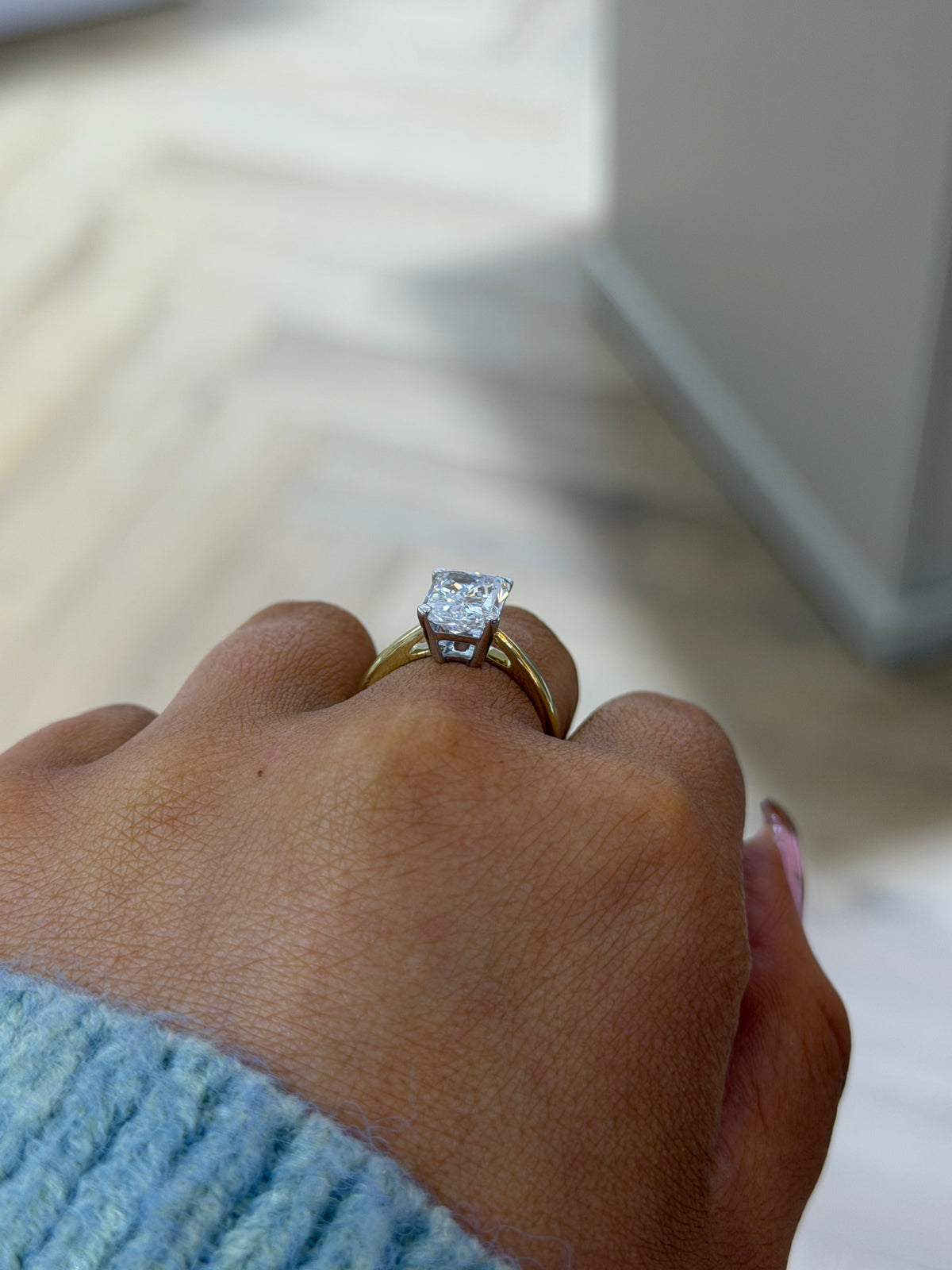 The Halcyon | 3.02ct Radiant Cut Lab Grown Diamond Ring | 9k Yellow Gold & Platinum