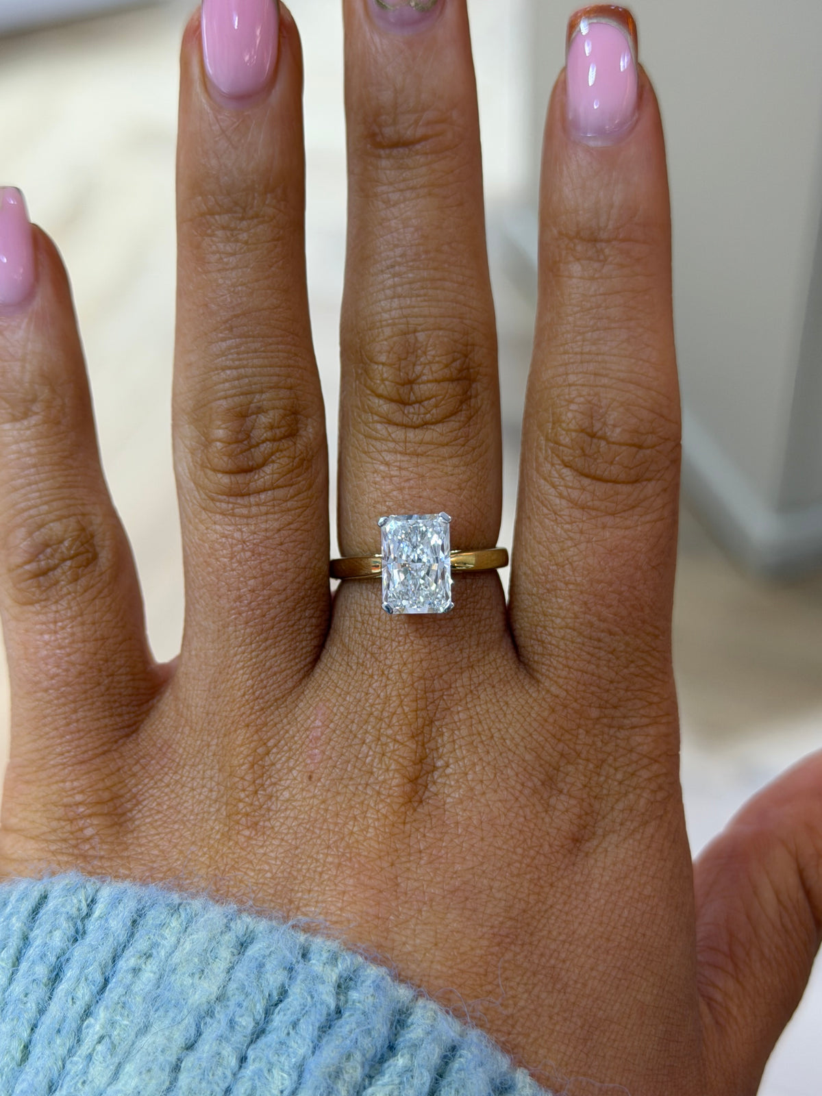 The Halcyon | 3.02ct Radiant Cut Lab Grown Diamond Ring | 9k Yellow Gold & Platinum