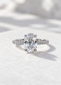 The Seren, 2.30ct oval lab grown diamond engagement ring with pave band in platinum