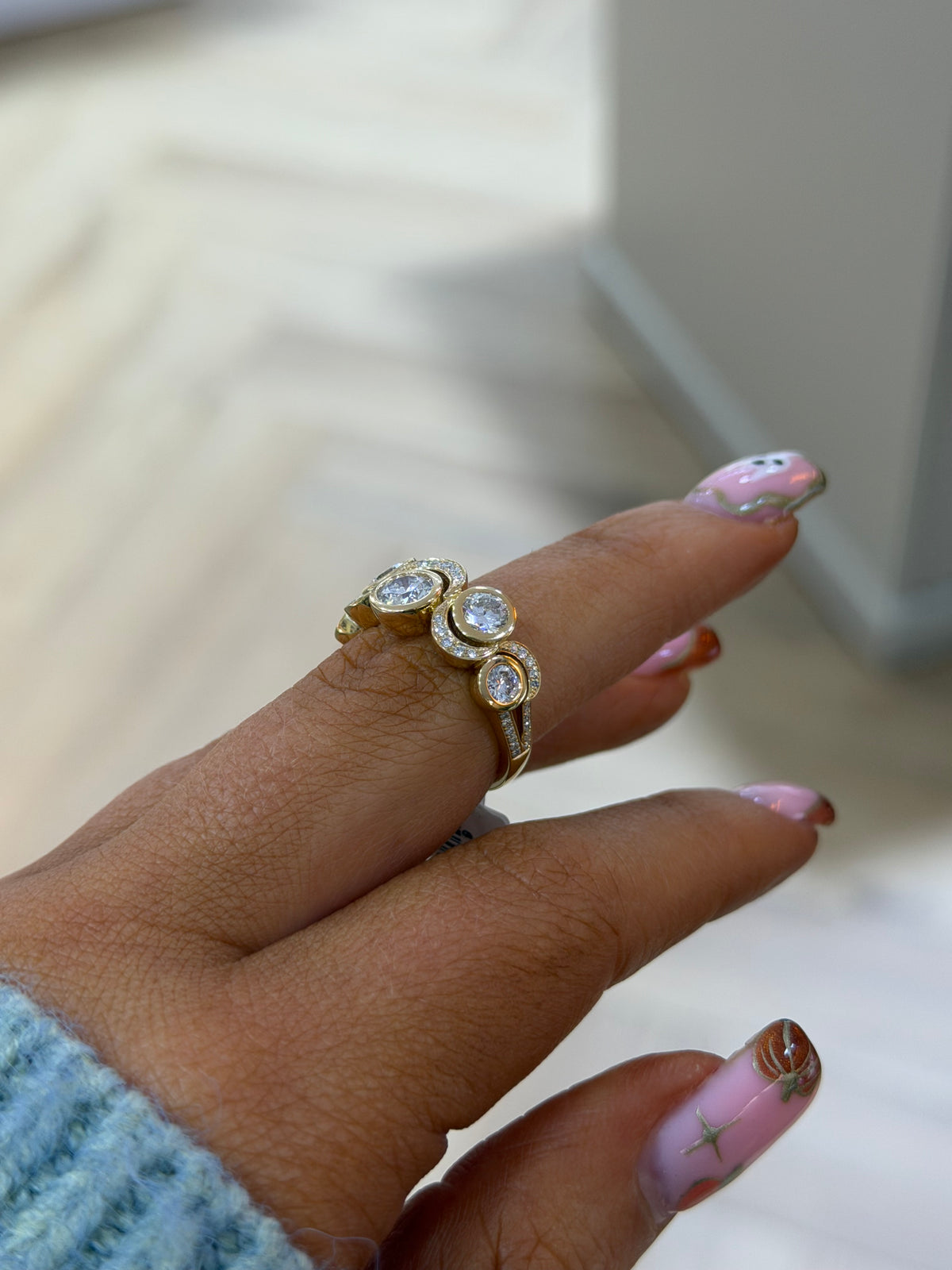 The Rain Ring | Bezel Set Lab Grown Diamond Cluster Ring | 18k Yellow Gold