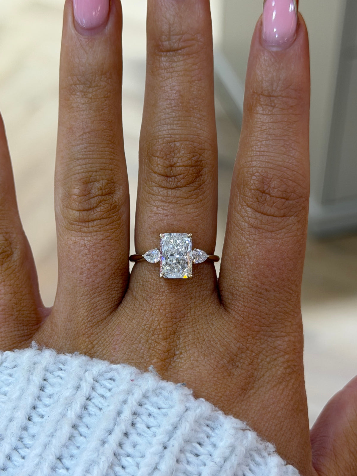 The Clara | 2.58ct Radiant Cut Lab Grown Diamond Trilogy Ring | 9k Yellow Gold
