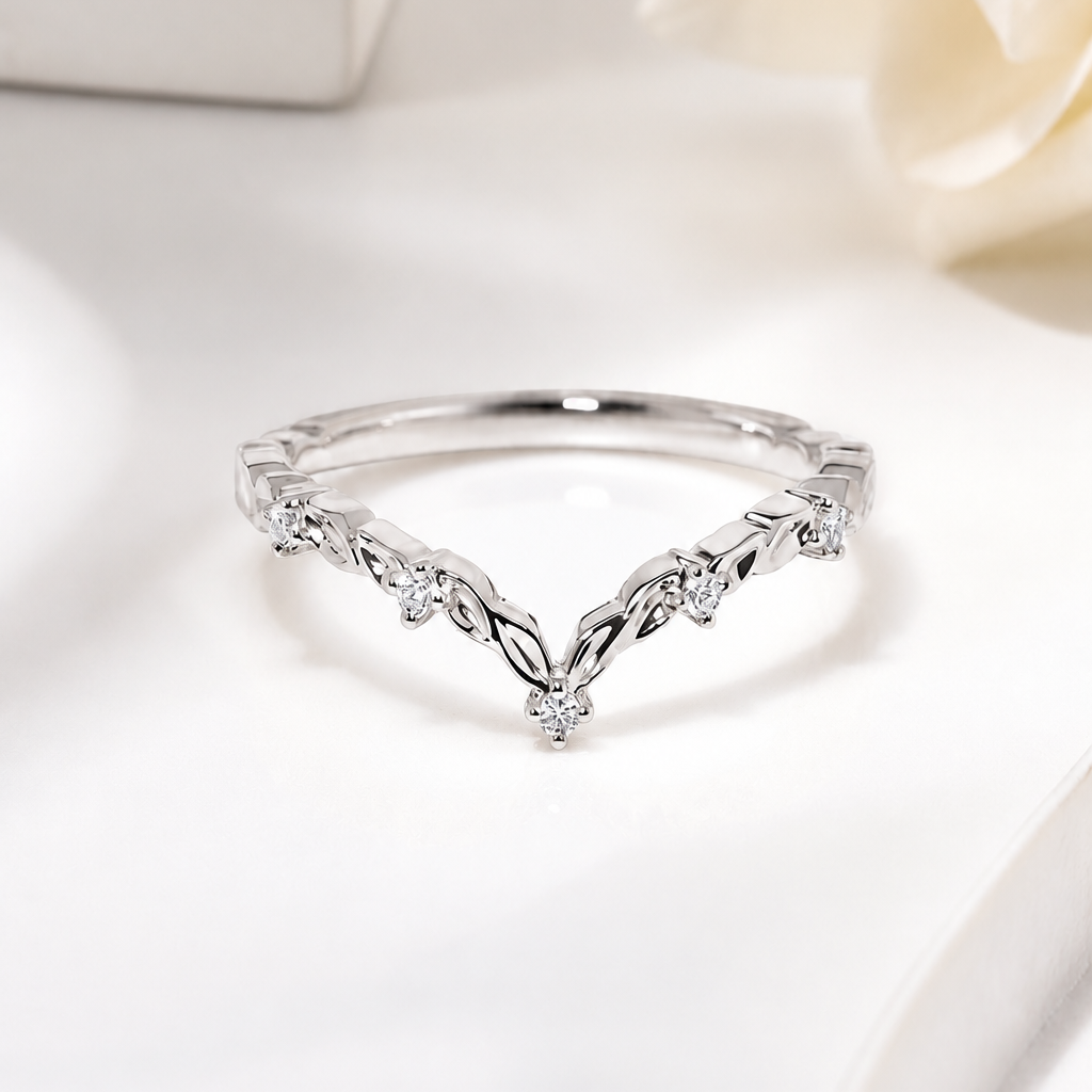 Wishbone Diamond Wedding Band – White Gold