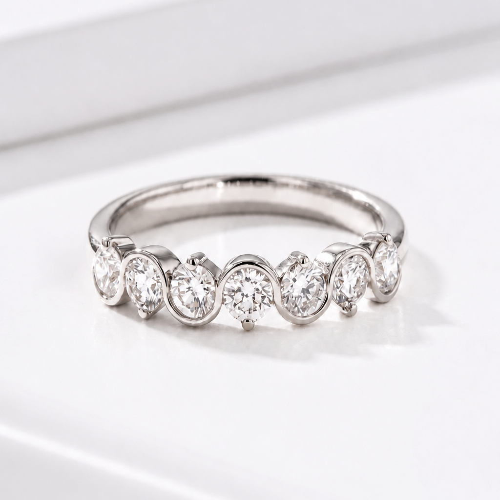 Swirl Bezel Eternity Band – White Gold