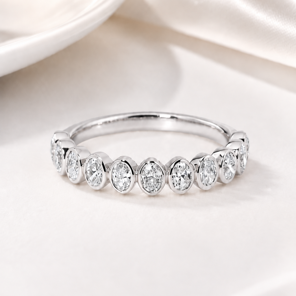 Oval Bezel Eternity Band – White Gold