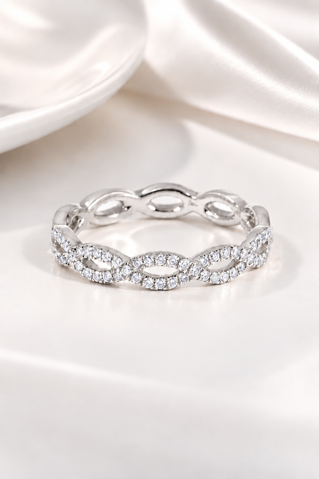 Infinity Twist Pavé Wedding Band – White Gold