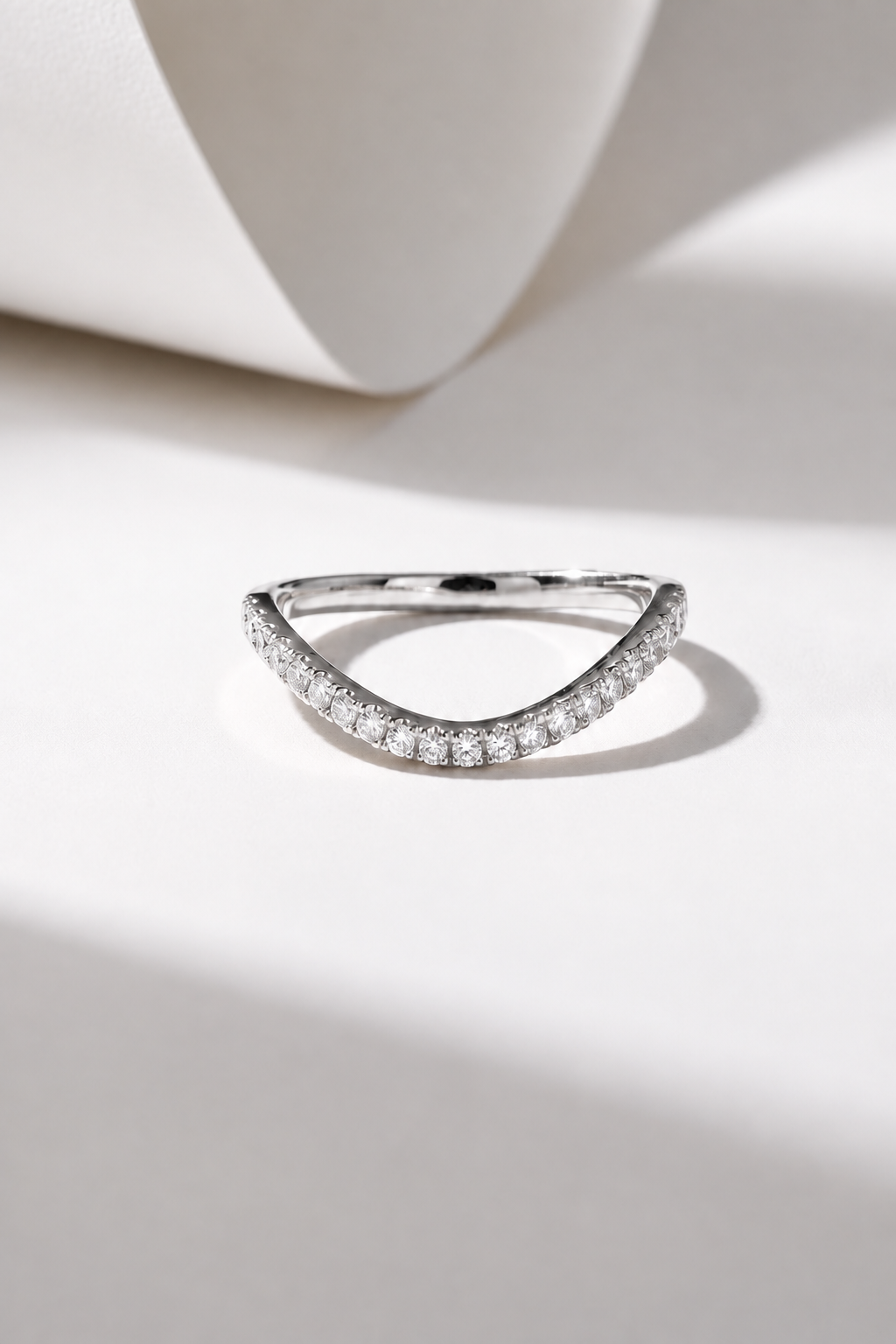 Curved Pavé Wedding Band – White Gold