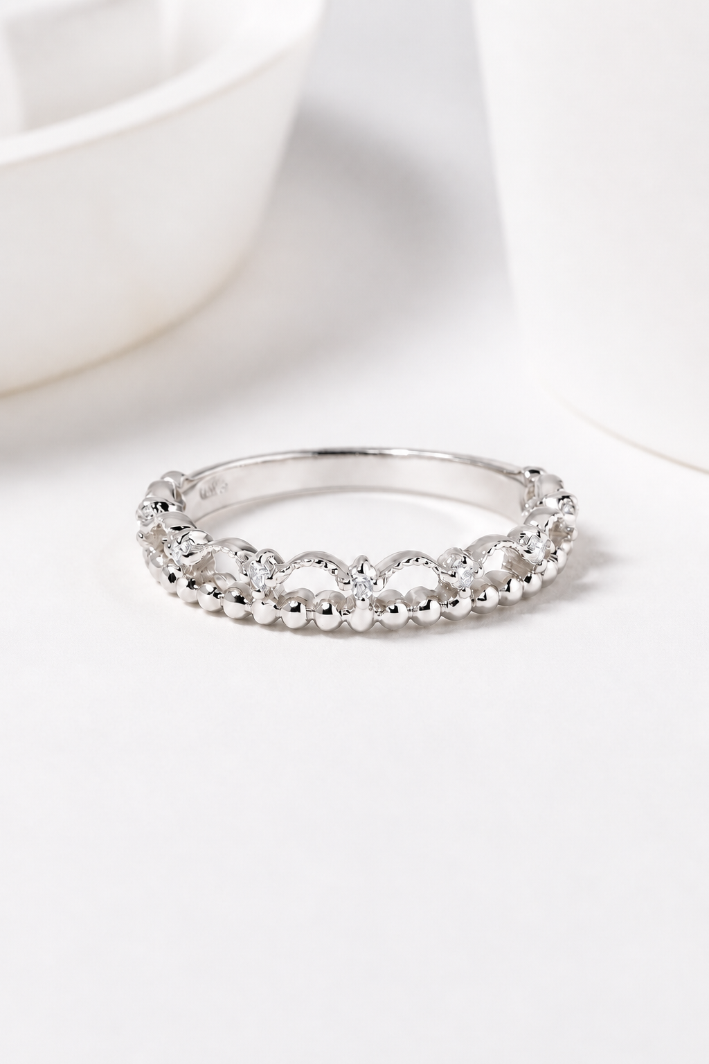Beaded Milgrain Wedding Band – White Gold
