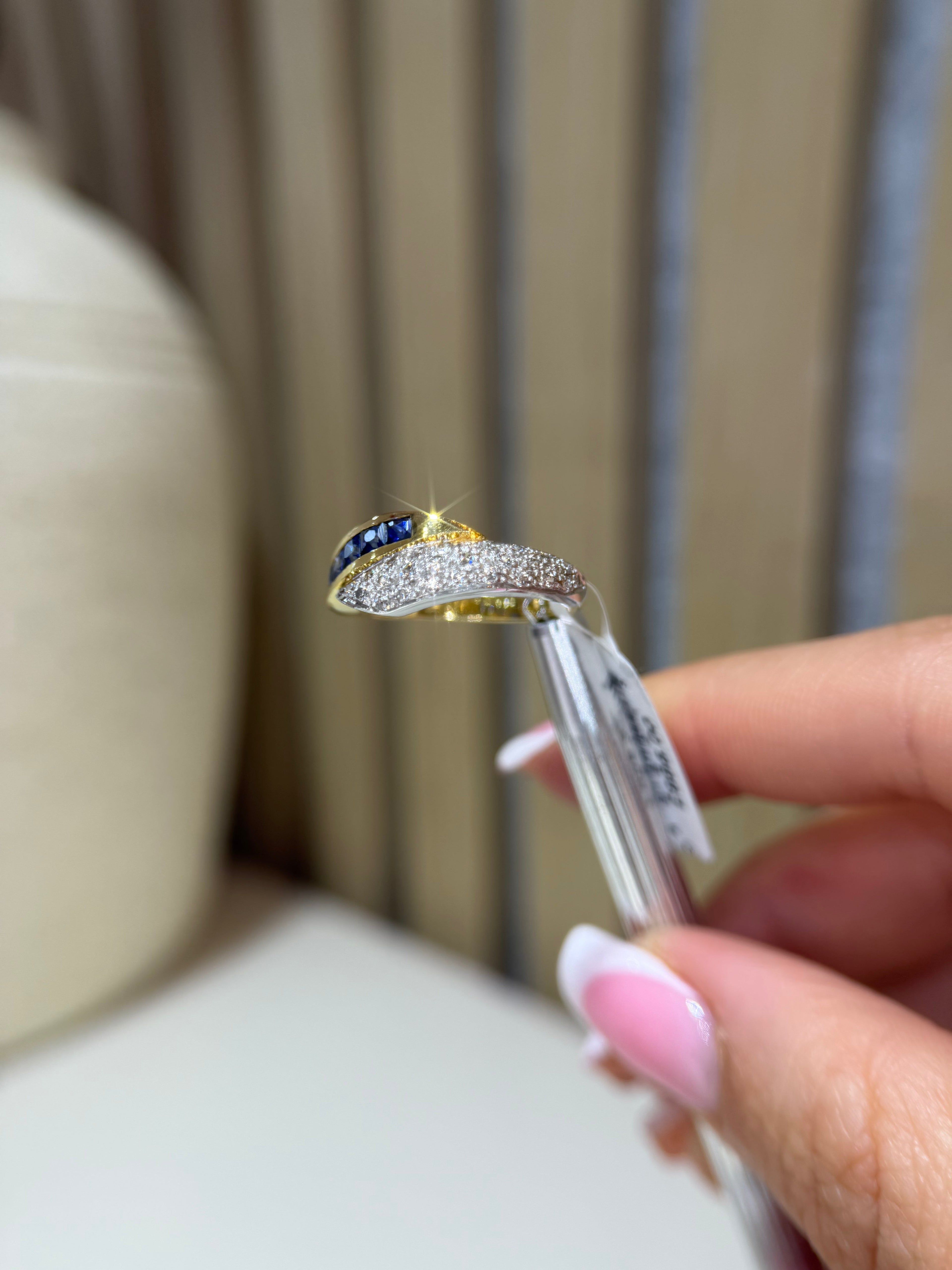 Sapphire diamond wave ring side view