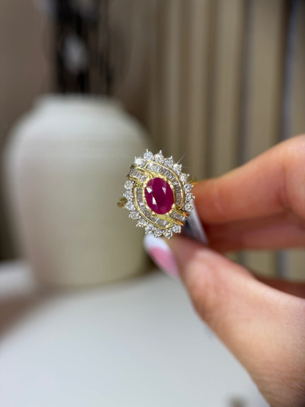Pre-loved 18ct gold natural ruby and diamond cocktail ring