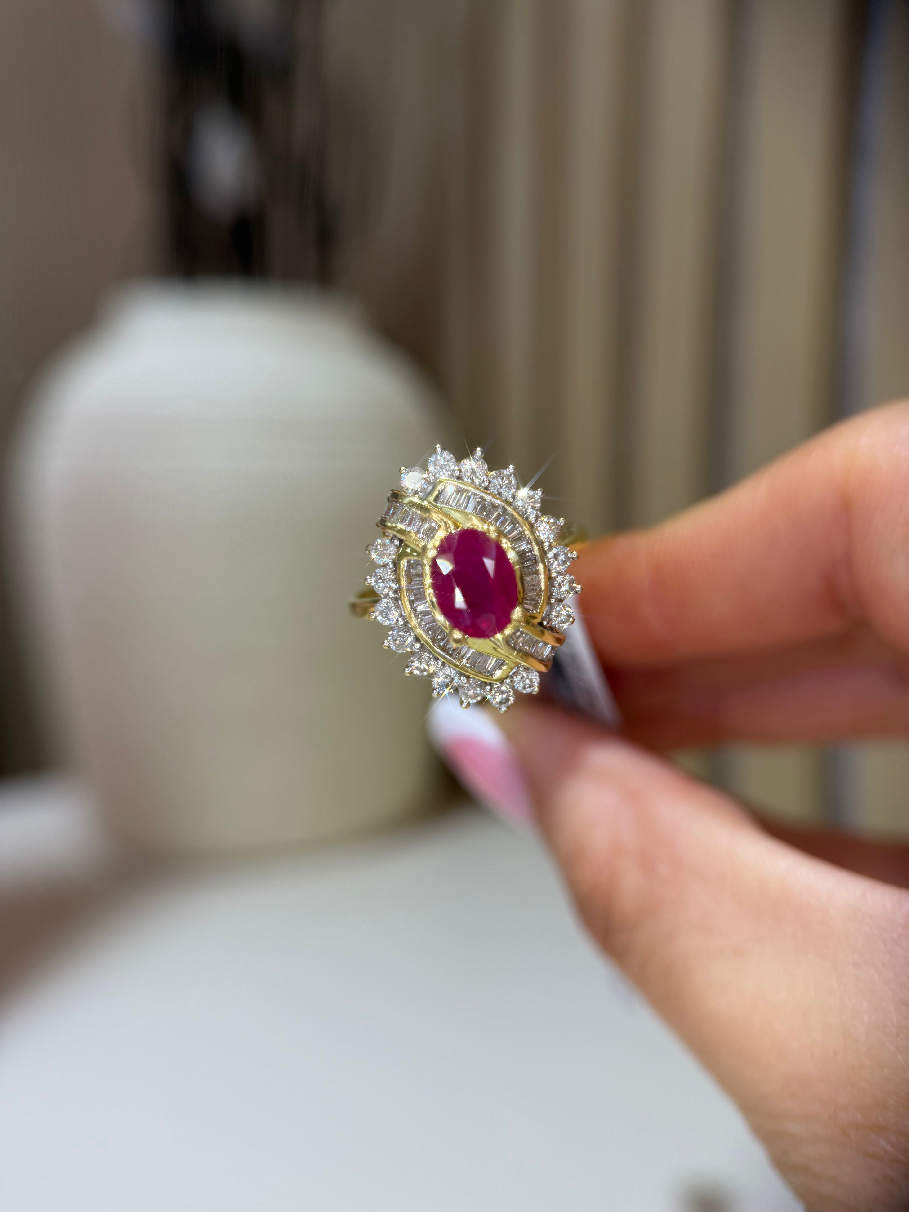 Pre-loved 18ct gold natural ruby and diamond cocktail ring