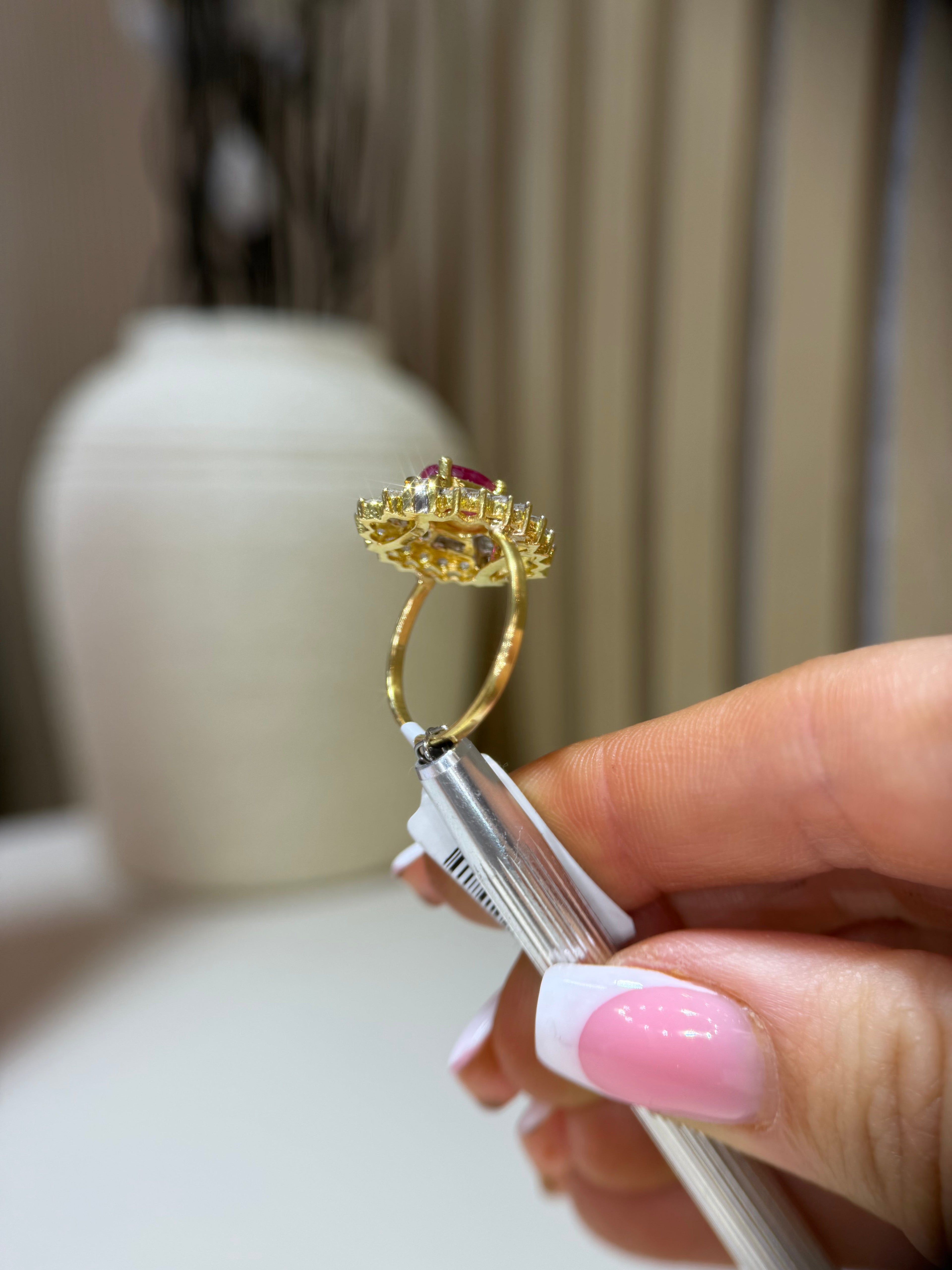 Ruby and diamond cocktail ring close-up
