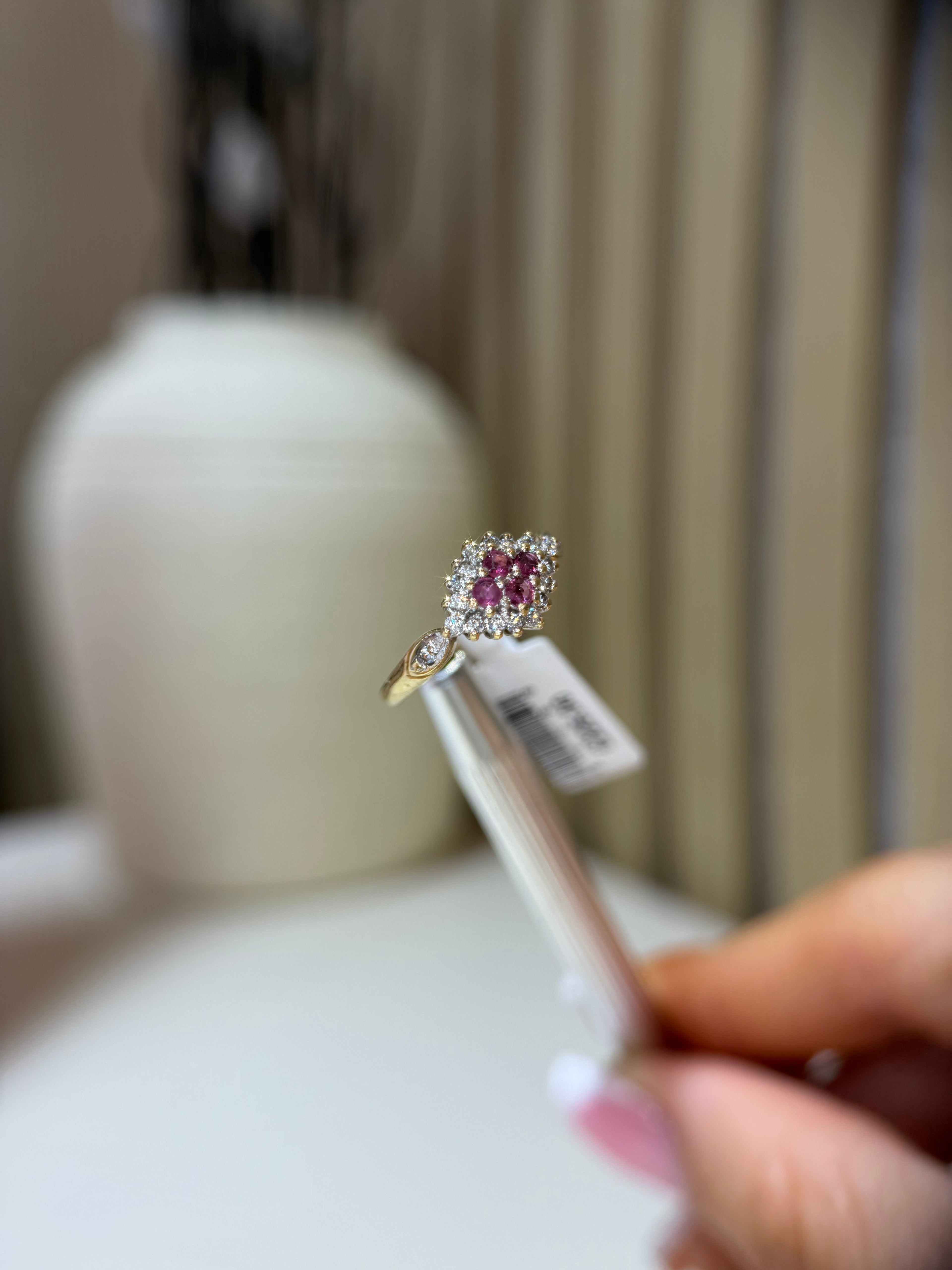 Ruby diamond cluster ring close-up