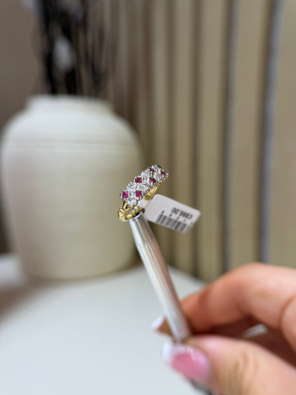 Ruby diamond pave ring close-up