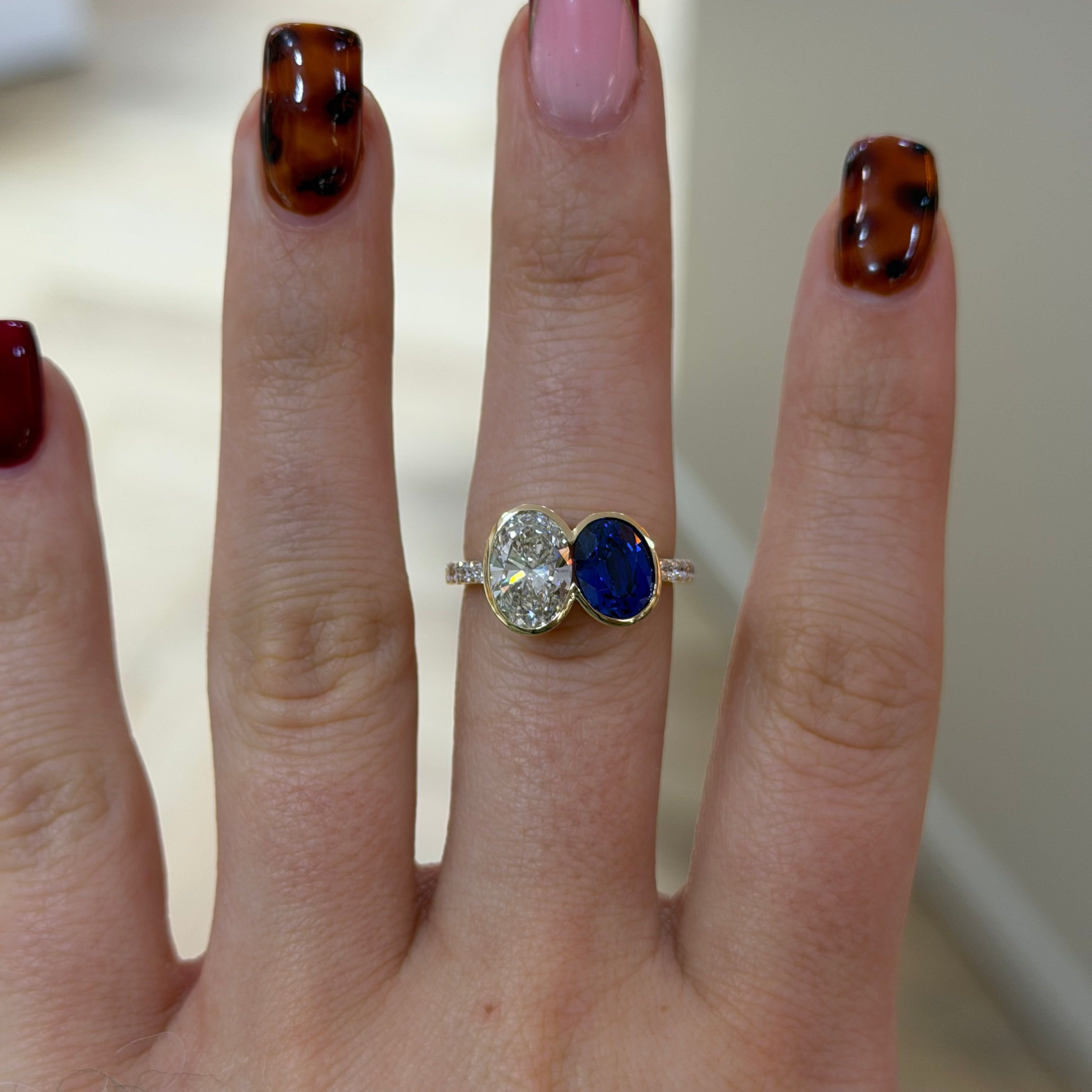 The Midnight Ring lab diamond and sapphire toi et moi engagement ring, 9k yellow gold, alternate view