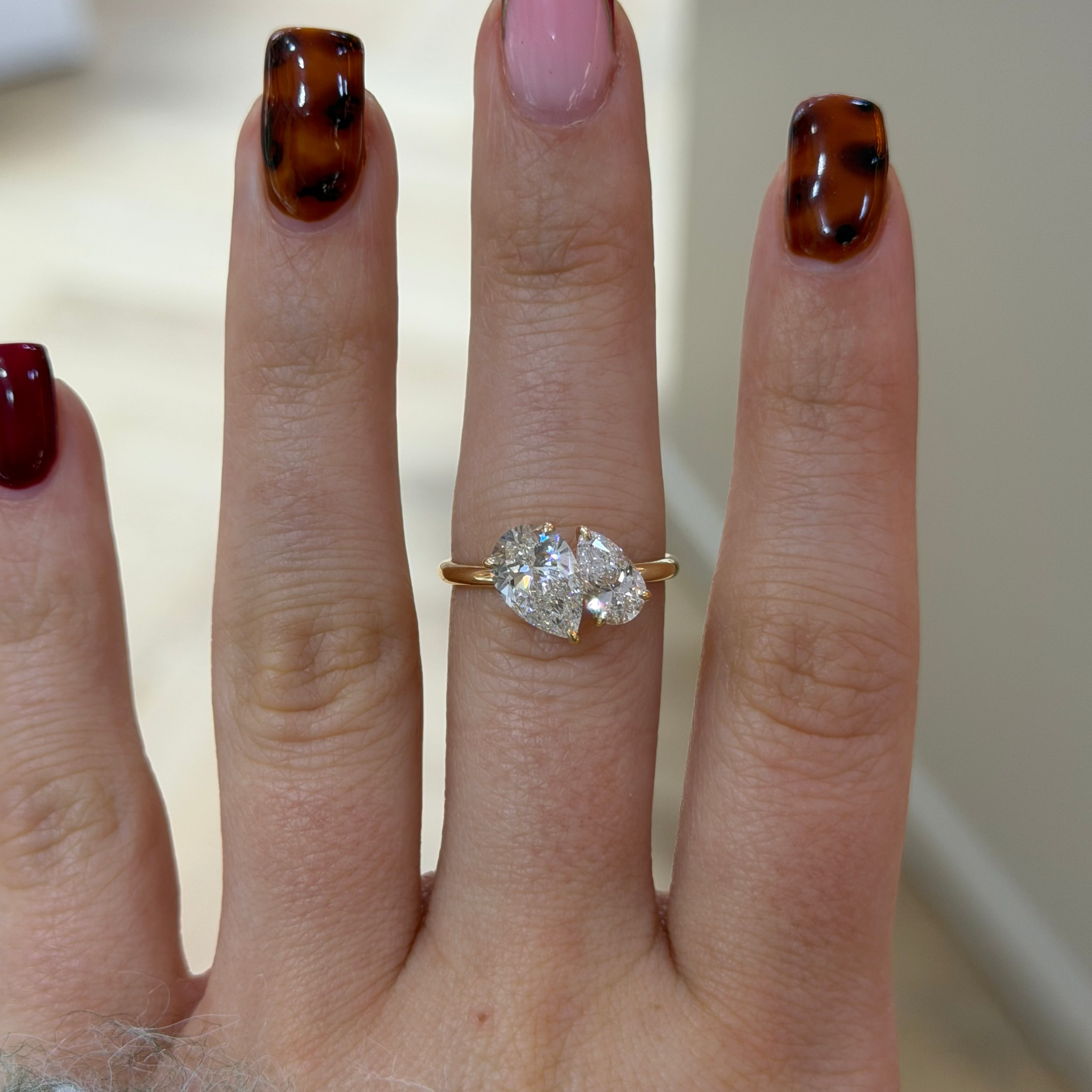 The Promise Ring two pear lab diamond toi et moi engagement ring, 9k yellow gold, alternate view