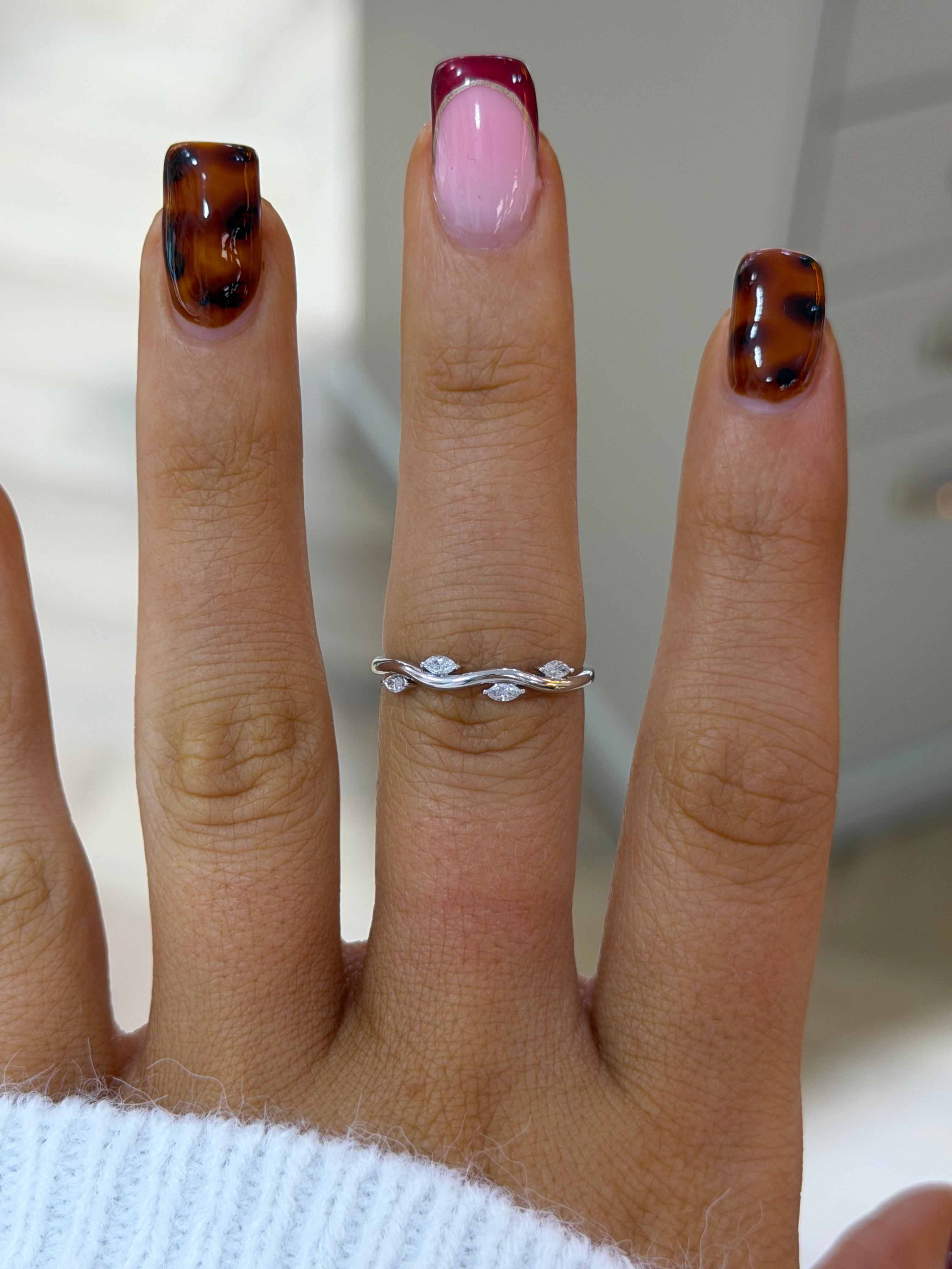 Wave Marquise Wedding Band – White Gold