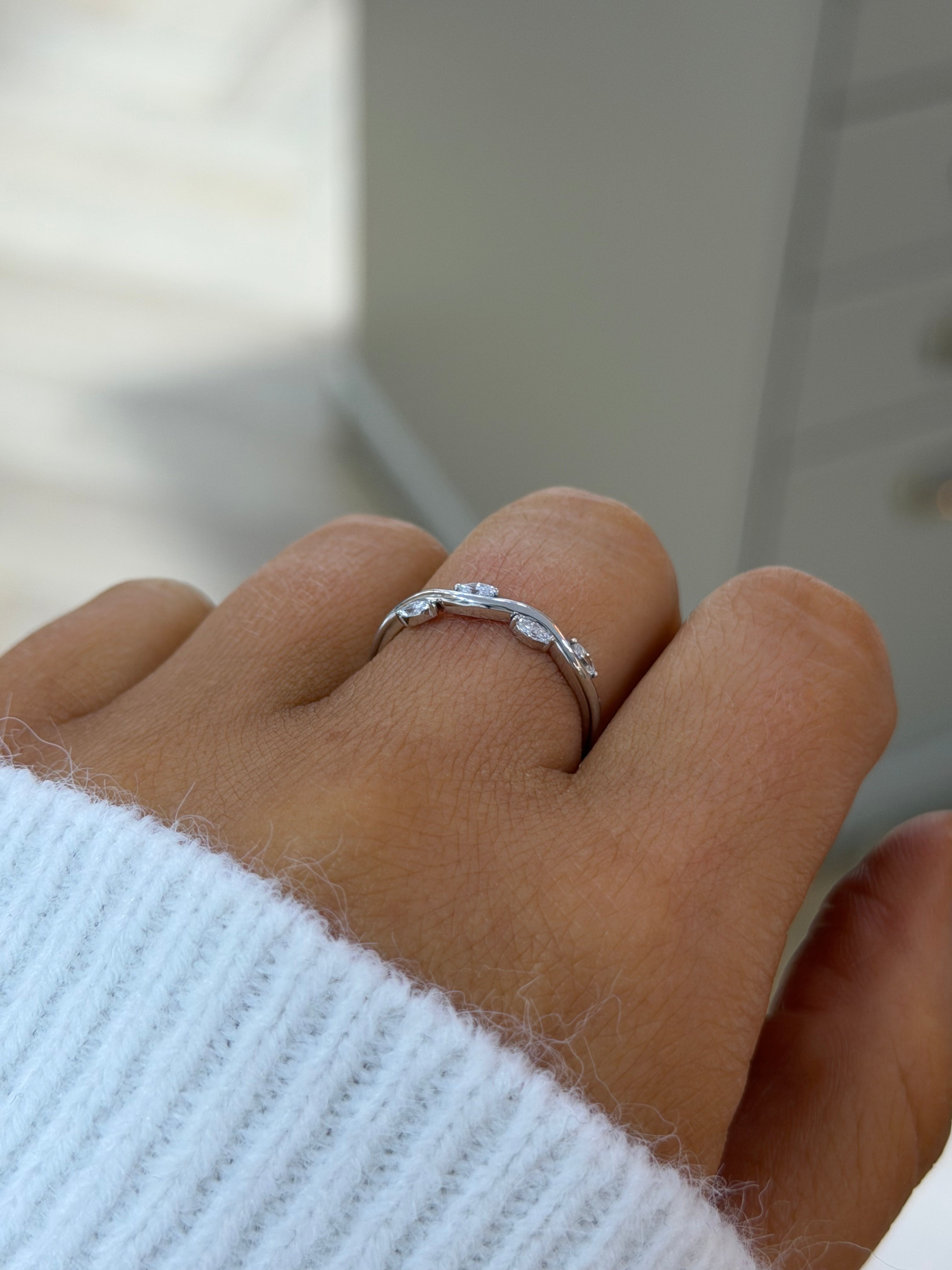 Wave Marquise Wedding Band – White Gold