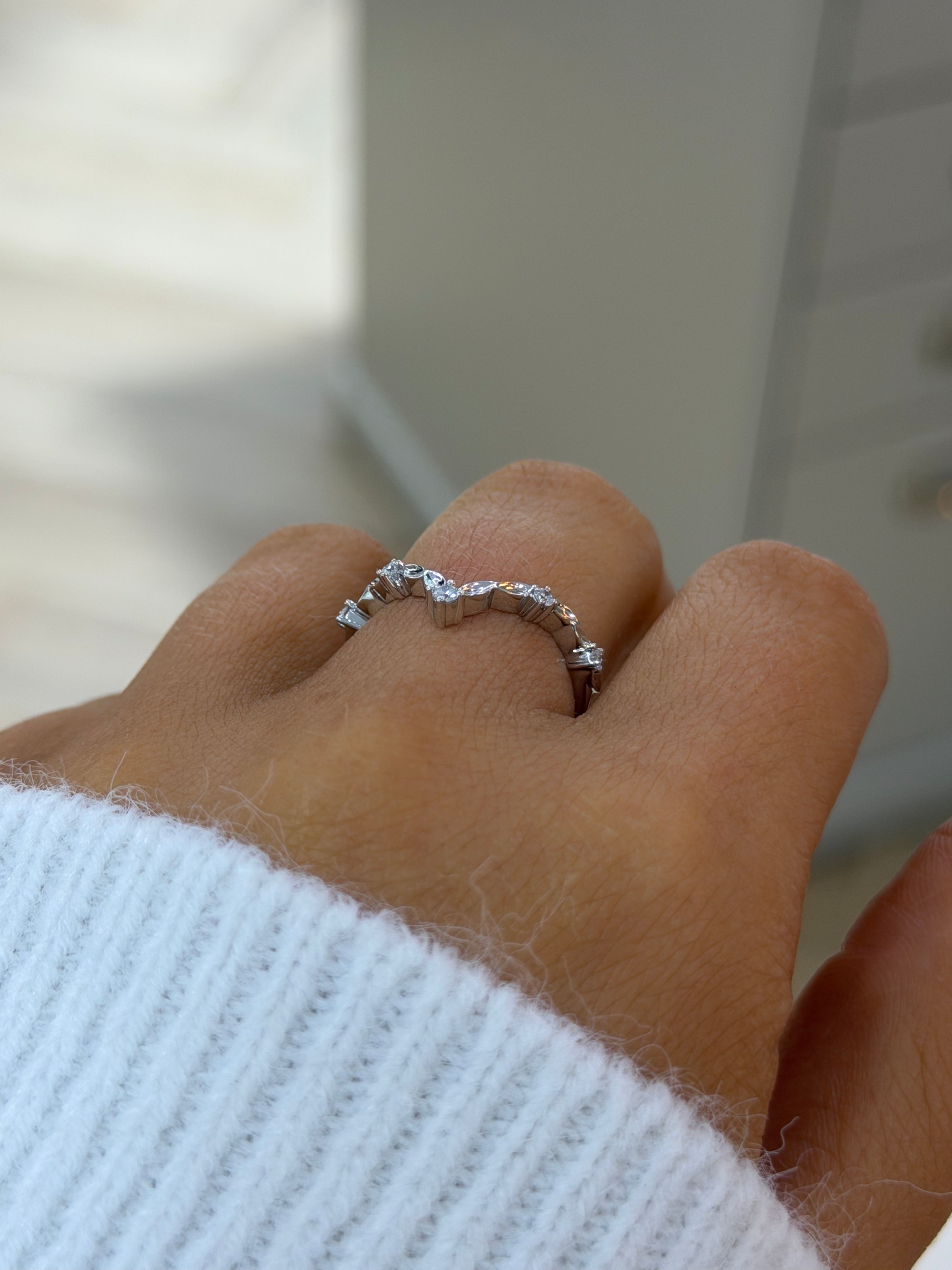 Wishbone Diamond Wedding Band – White Gold