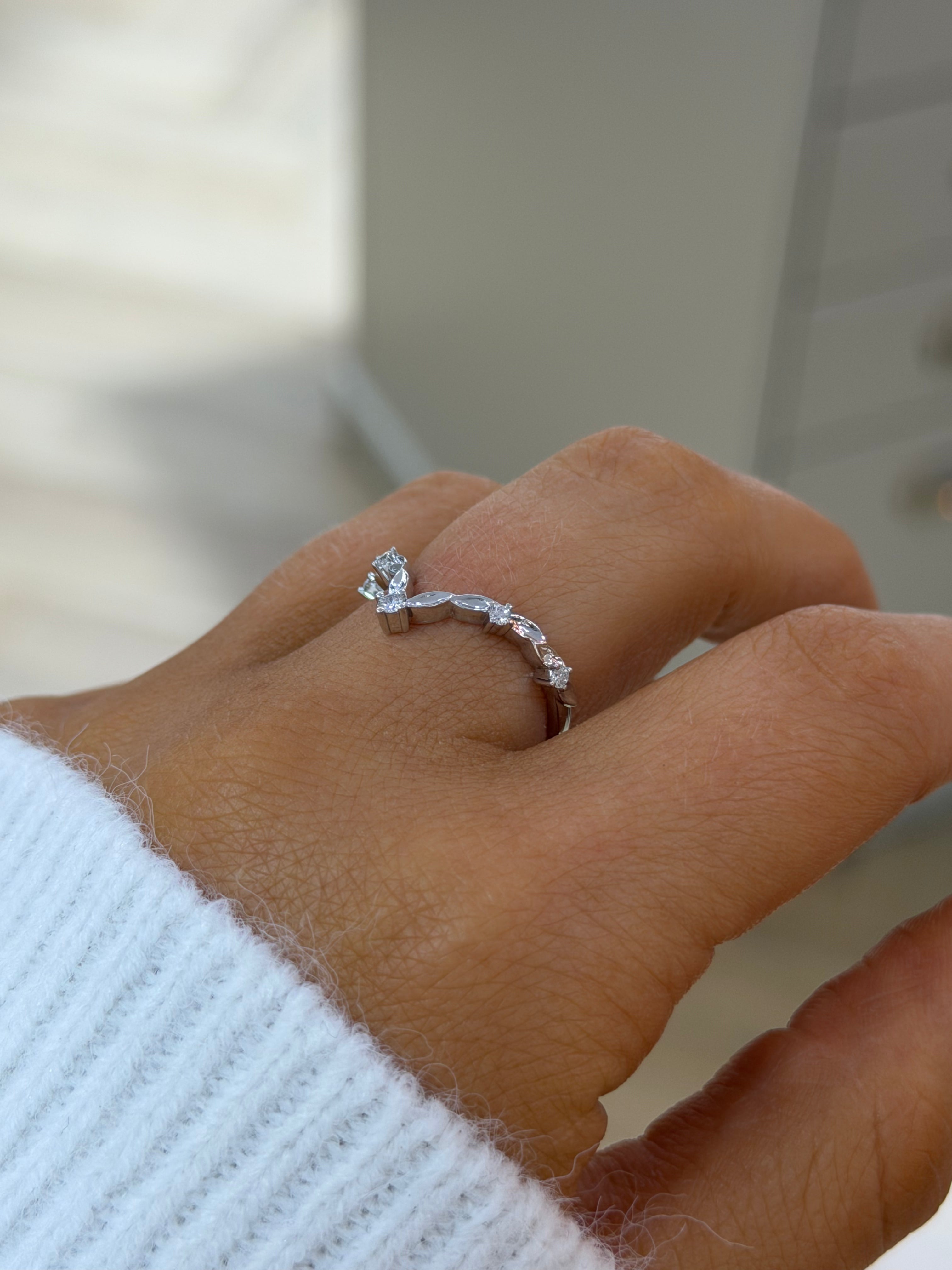 Wishbone Diamond Wedding Band – White Gold