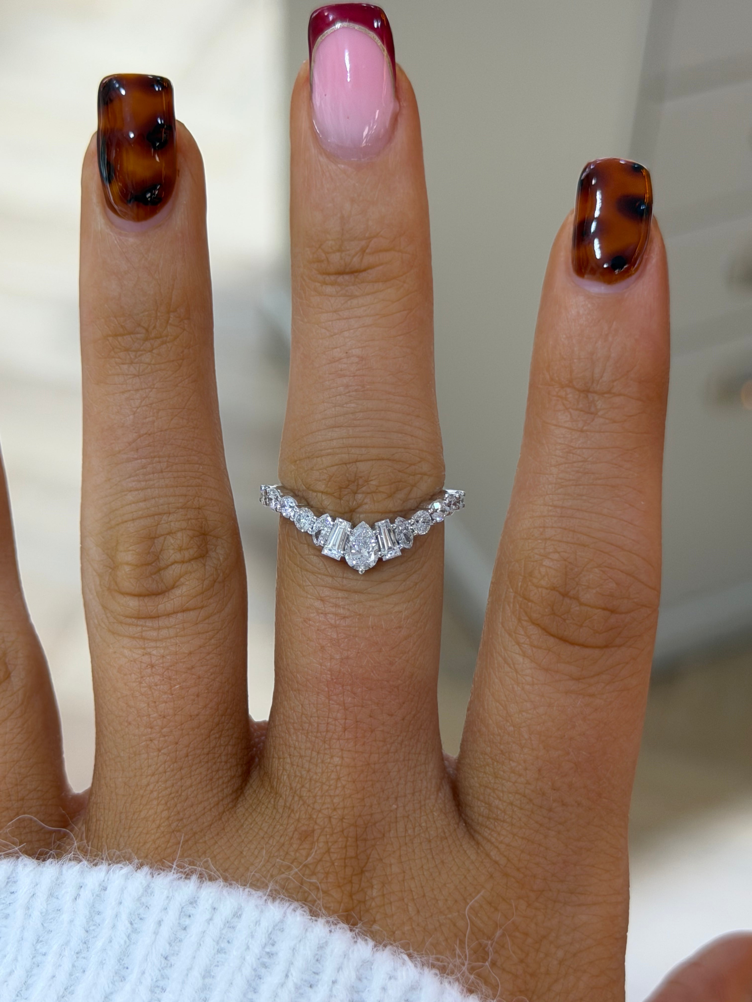 Graduated Baguette Wishbone Band – White Gold