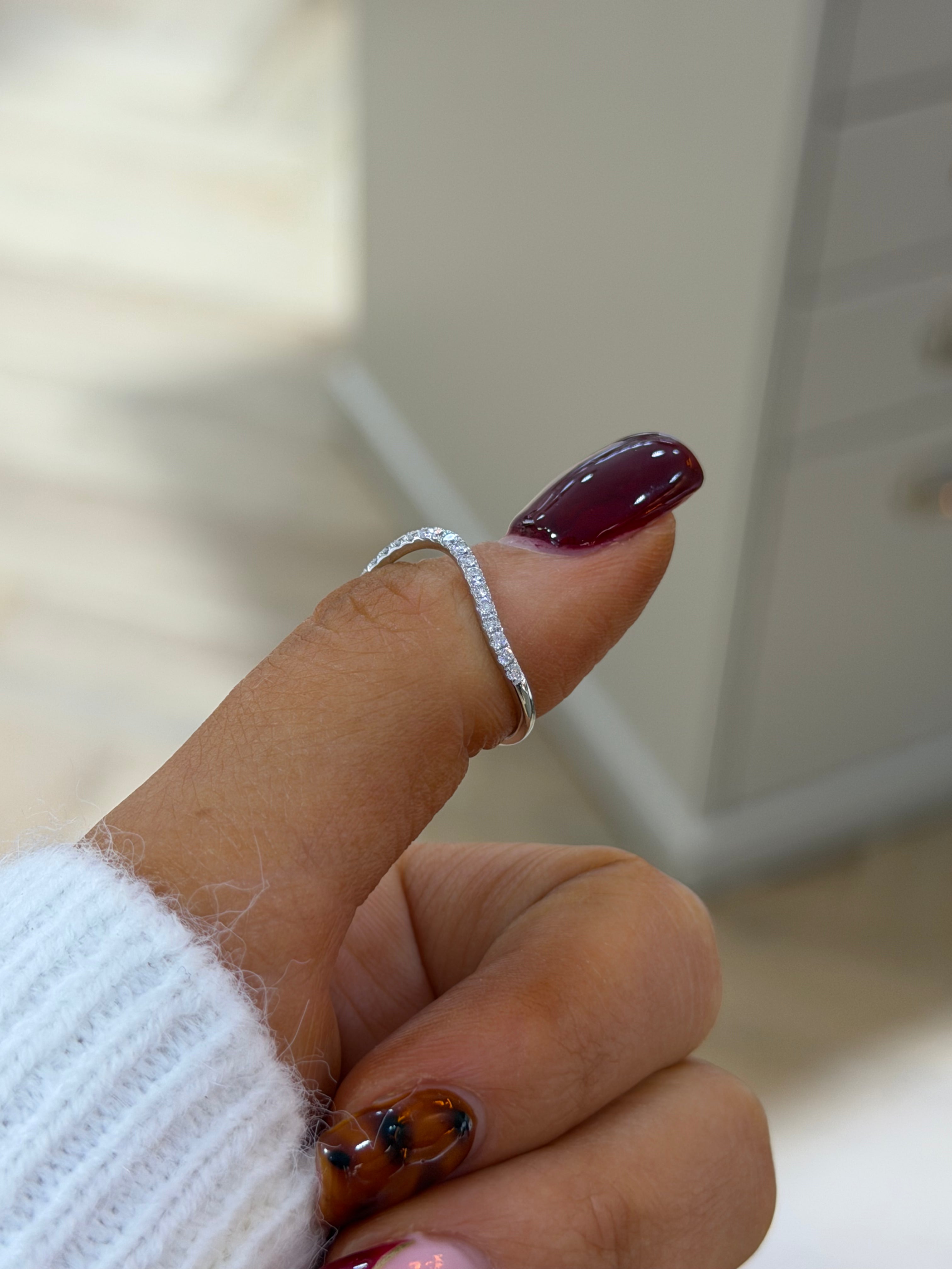 Curved Pavé Wedding Band – White Gold