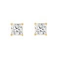 3 Carat Princess Lab Grown Diamond Stud Earrings Yellow Gold angle view