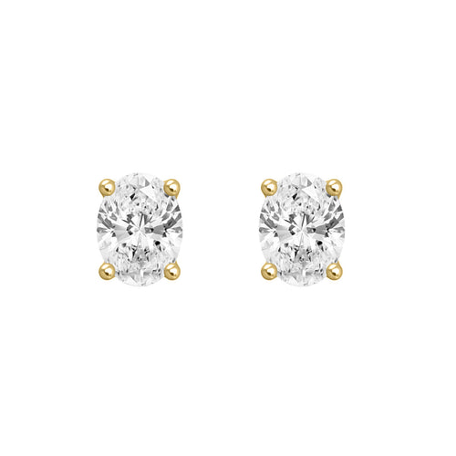 0.5 Carat Oval Lab Grown Diamond Stud Earrings Yellow Gold angle view