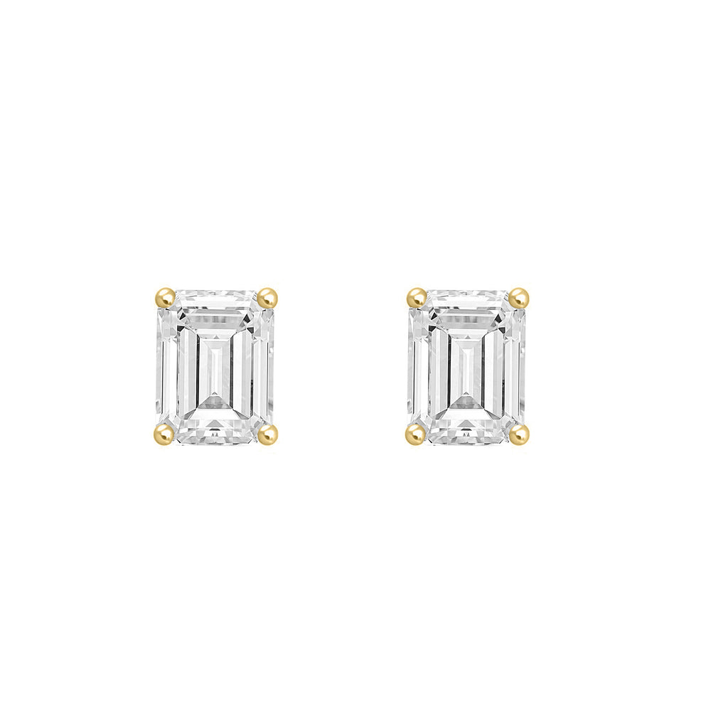 1.5 Carat Emerald Cut Lab Grown Diamond Stud Earrings Yellow Gold angle view