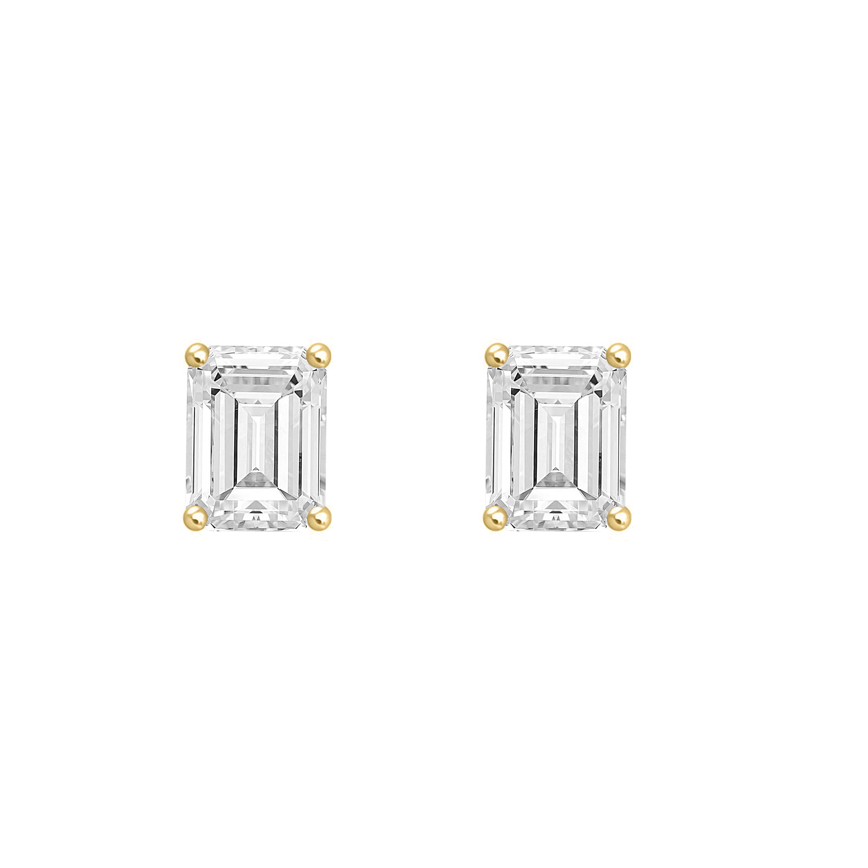 1.5 Carat Emerald Cut Lab Grown Diamond Stud Earrings Yellow Gold angle view