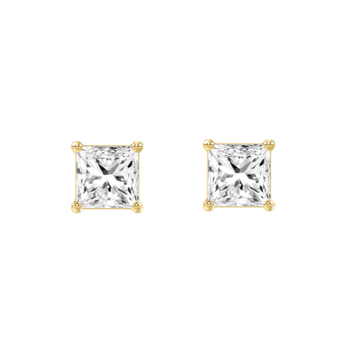 1.5 Carat Princess Lab Grown Diamond Stud Earrings Yellow Gold angle view