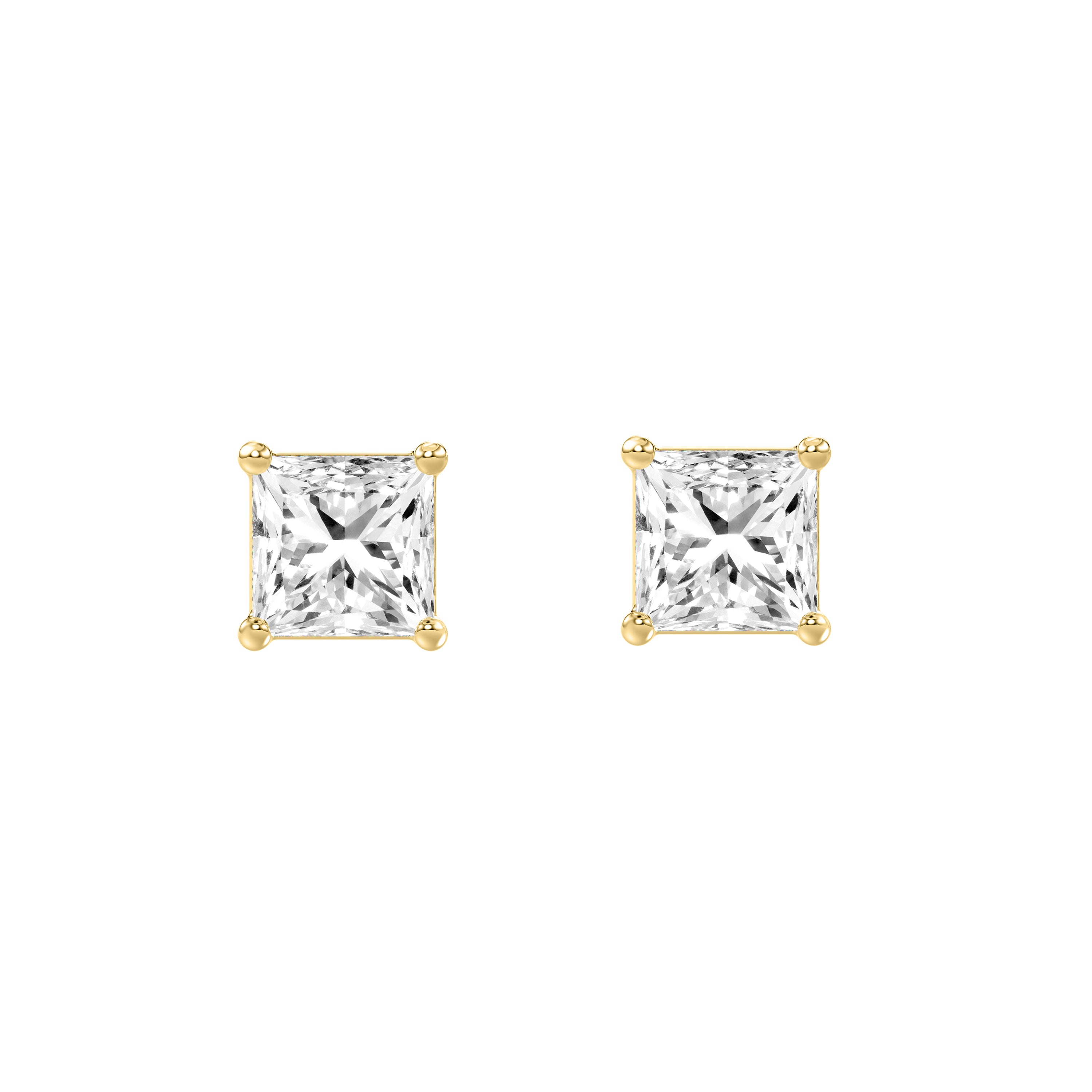 0.46 Carat Princess Lab Grown Diamond Stud Earrings Yellow Gold angle view