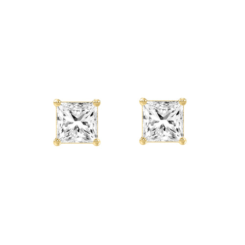 0.46 Carat Princess Lab Grown Diamond Stud Earrings Yellow Gold angle view