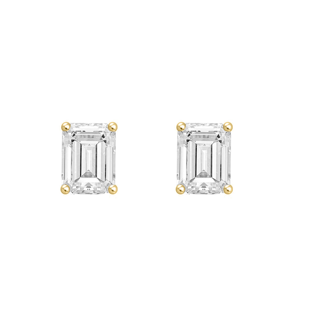1 Carat Emerald Cut Lab Grown Diamond Stud Earrings Yellow Gold angle view
