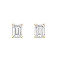 1 Carat Emerald Cut Lab Grown Diamond Stud Earrings Yellow Gold angle view