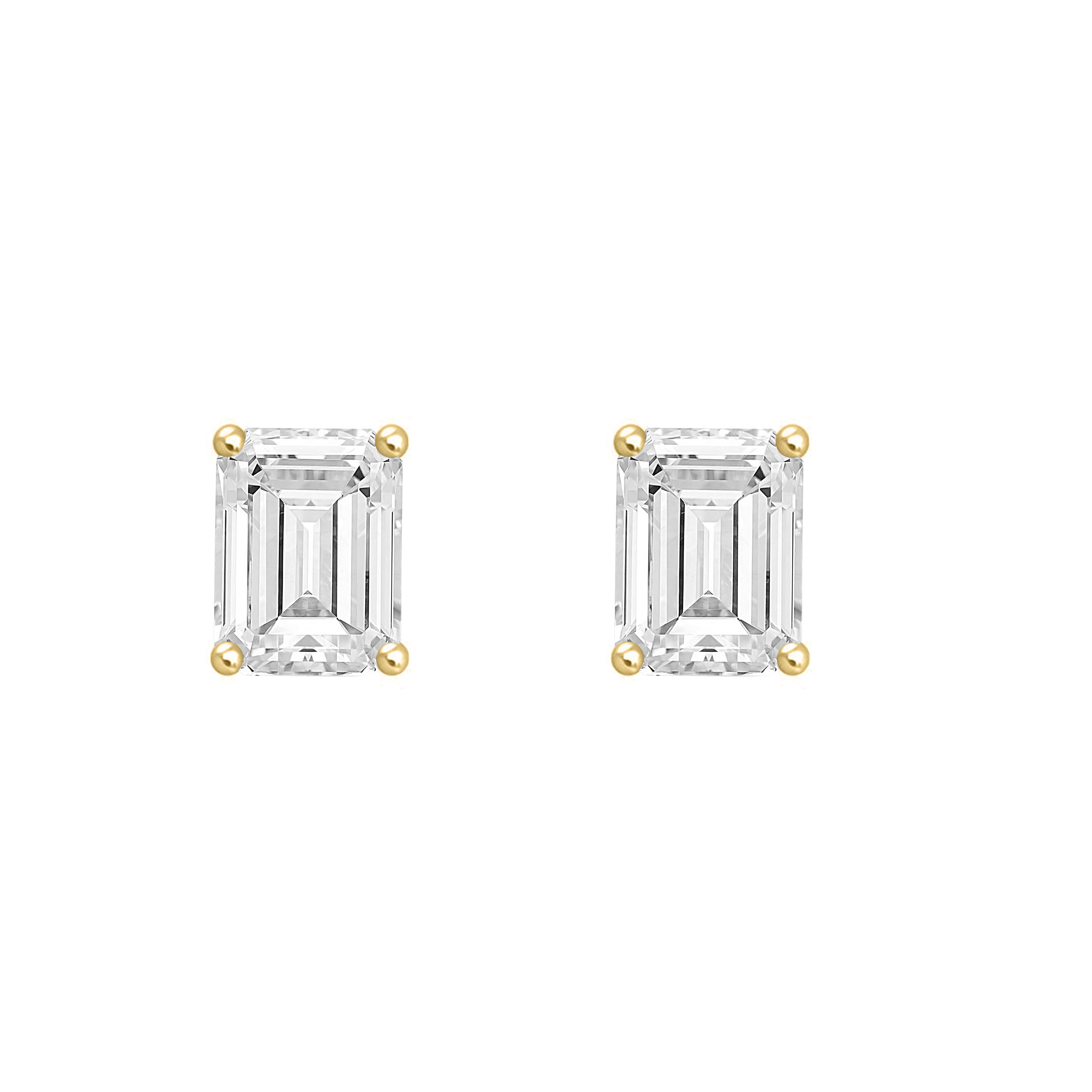 1 Carat Emerald Cut Lab Grown Diamond Stud Earrings Yellow Gold angle view