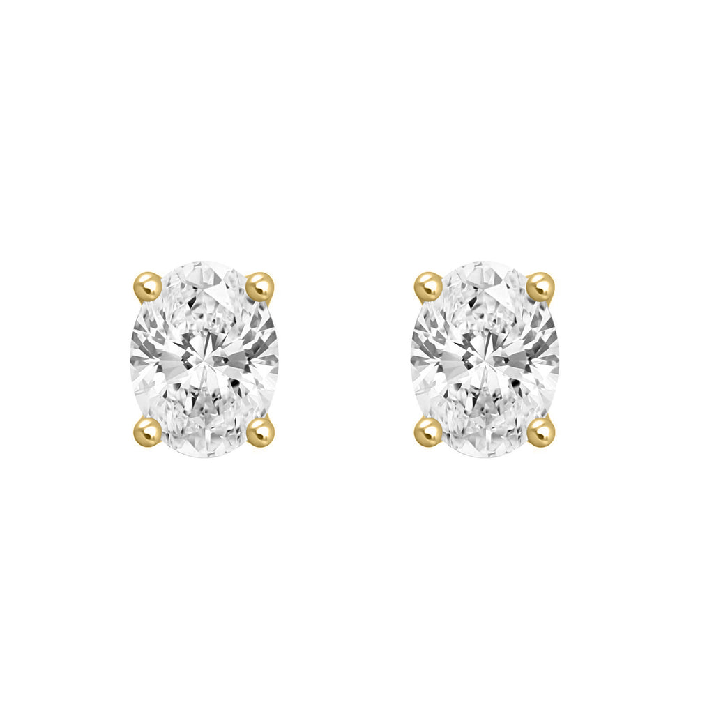 2 Carat Oval Lab Grown Diamond Stud Earrings Yellow Gold angle view