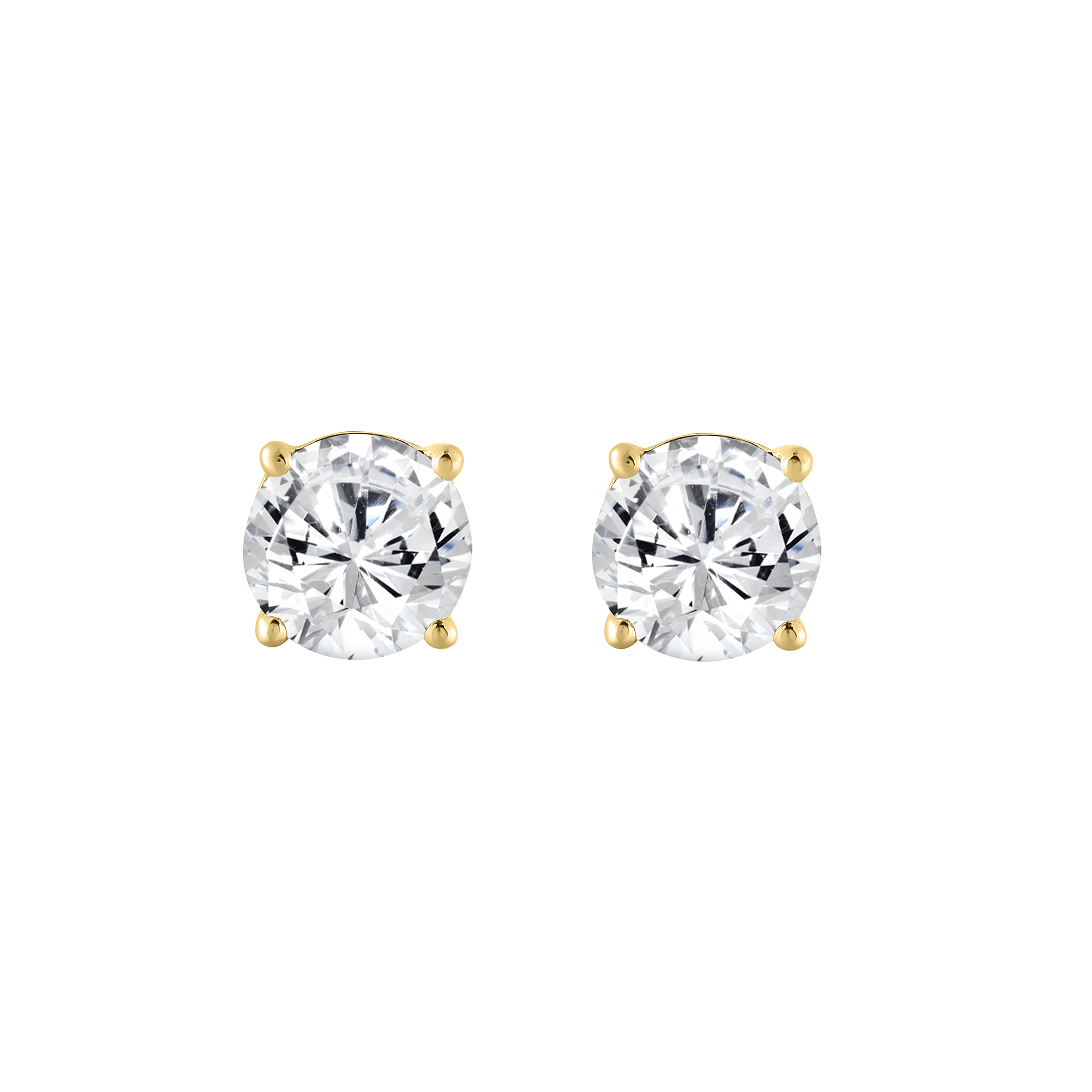 2 Carat Round Brilliant Lab Grown Diamond Stud Earrings Yellow Gold angle view