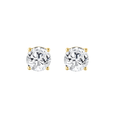2 Carat Round Brilliant Lab Grown Diamond Stud Earrings Yellow Gold angle view