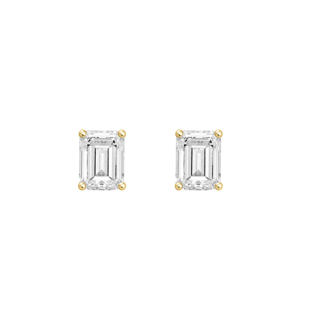 0.5 Carat Emerald Cut Lab Grown Diamond Stud Earrings Yellow Gold angle view